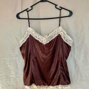 Elegant Brown Lace Trim Camisole